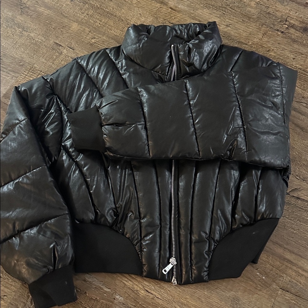 Black Cropped Puffer Jacket